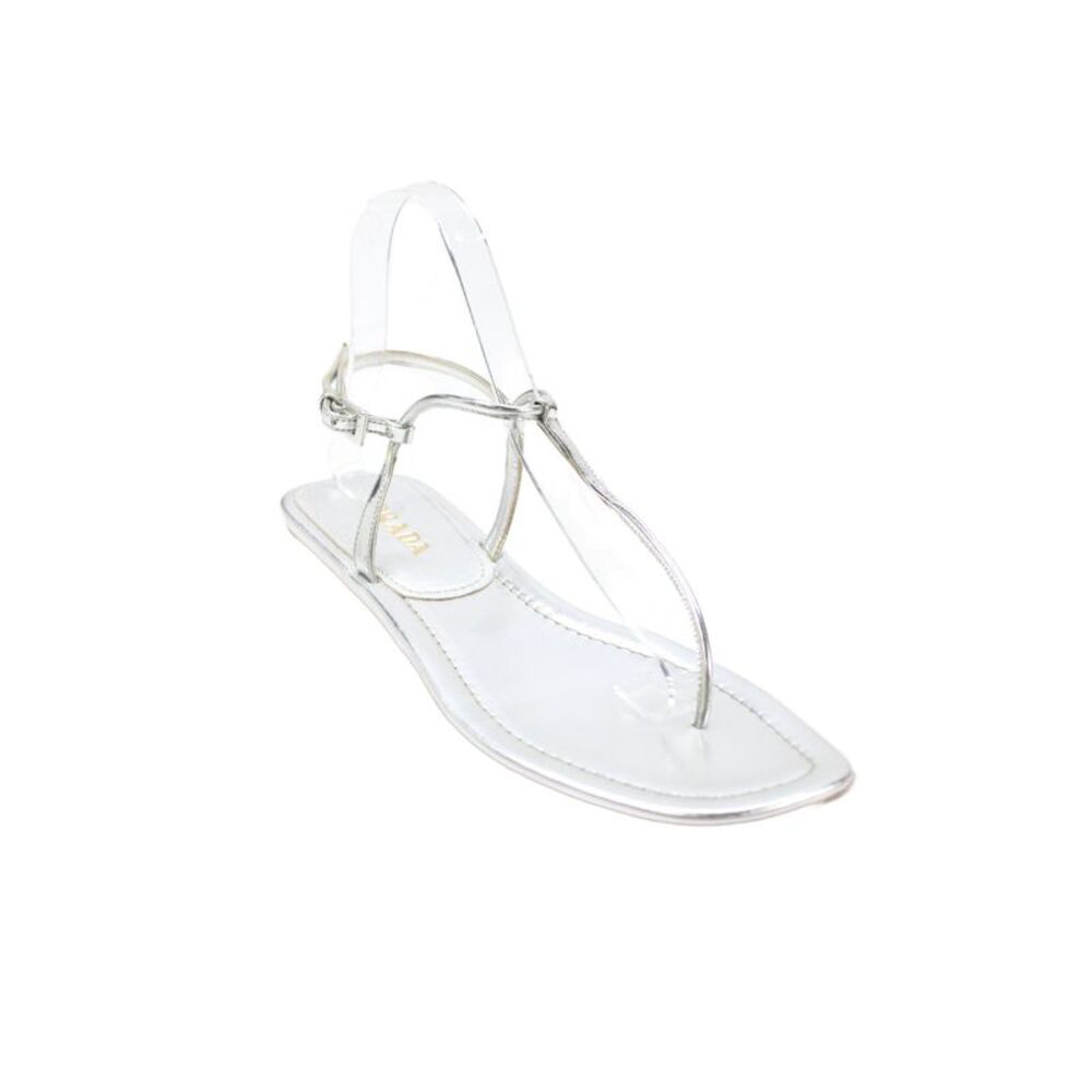 Prada Womens Leather Thong Slingbacks Sandals Silver Size 39.5 9.5